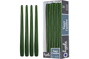 Hyoola 12 Pack Tall Taper Candles - 10 Inch Hunter Green Dripless, Unscented Dinner Candle - Paraffin Wax with Cotton Wicks - 8 Hour Burn Time