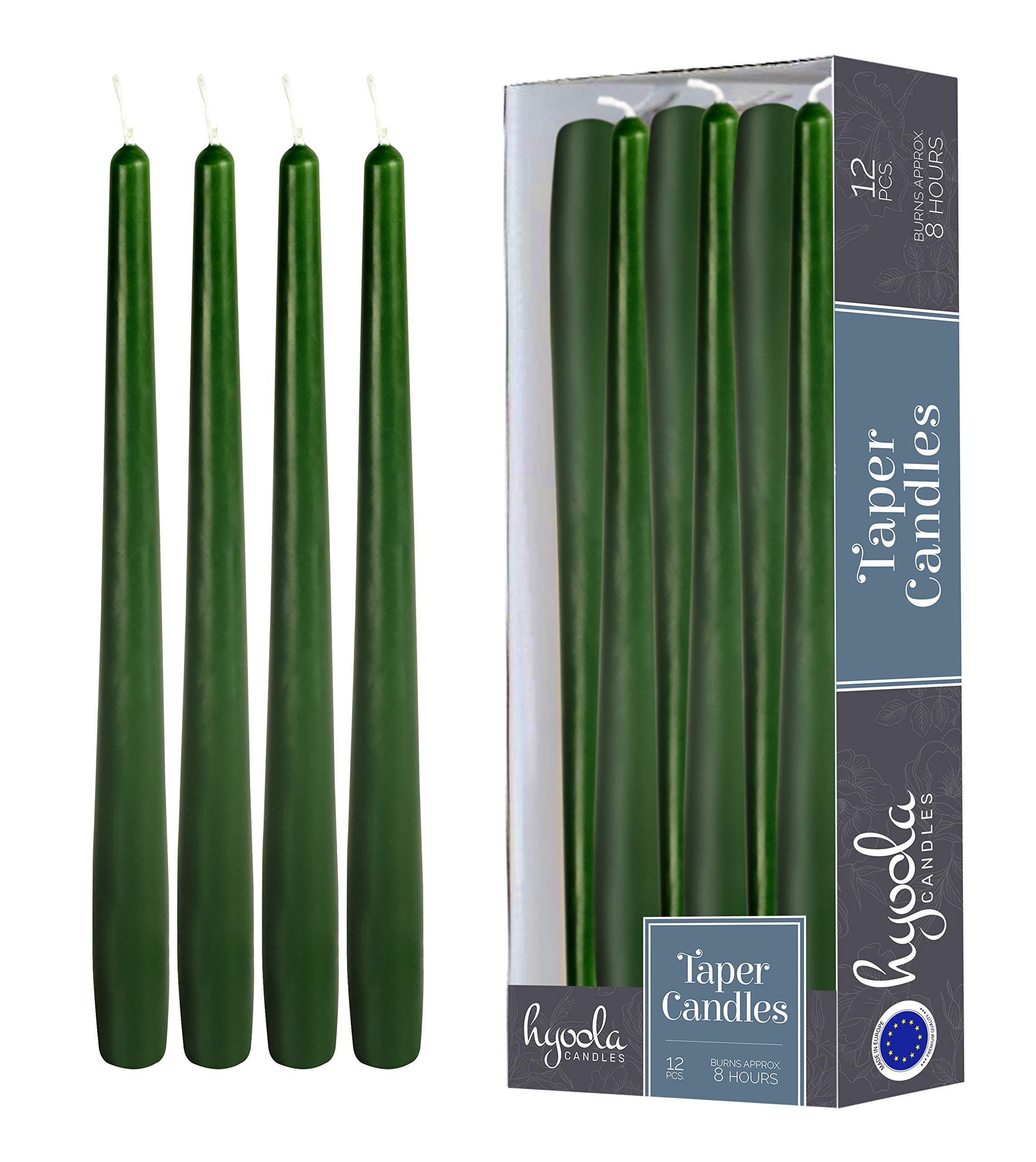 Photo 1 of Hyoola 12 Pack Tall Taper Candles - 10 Inch Hunter Green Dripless, Unscented Dinner Candle - Paraffin Wax with Cotton Wicks - 8 Hour Burn Time