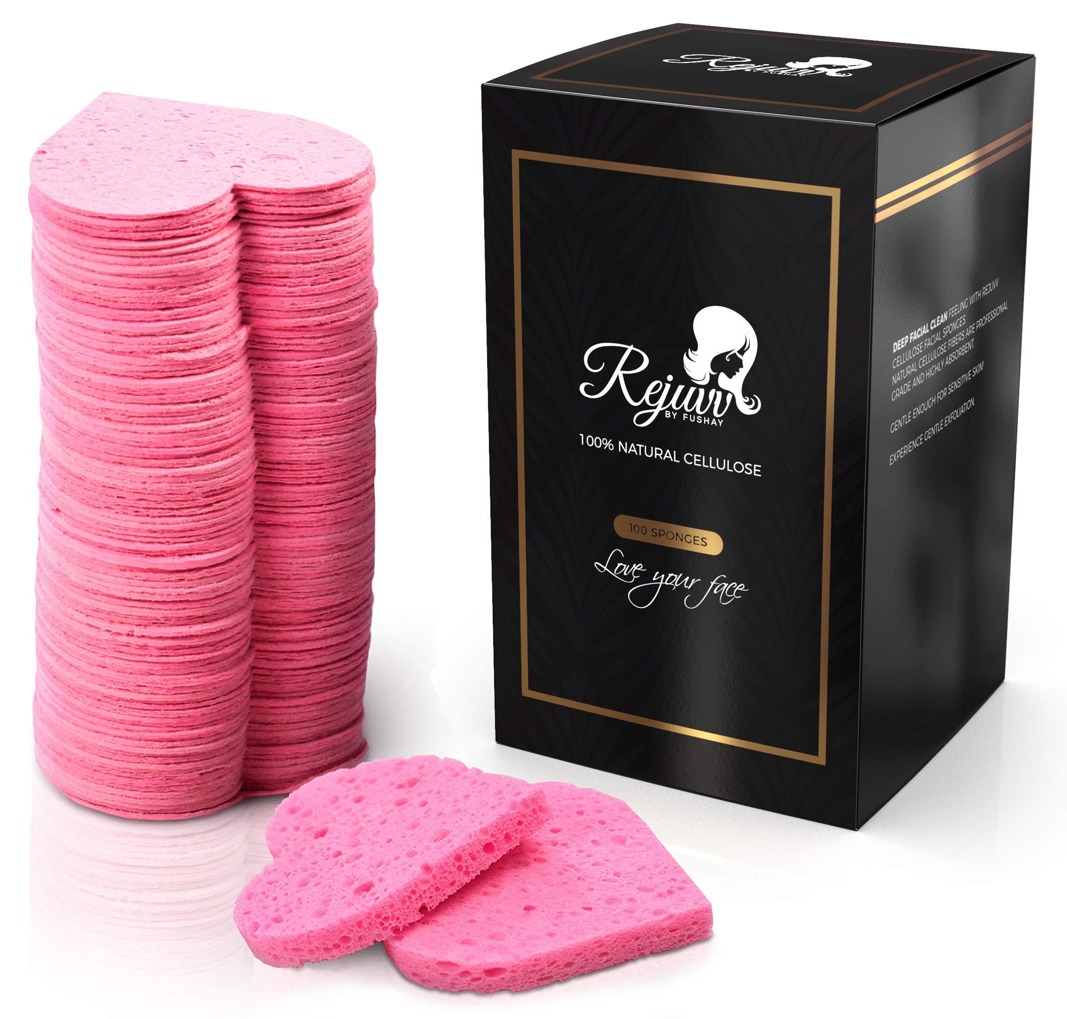 Facial Sponges Compressed Natural Cellulose Sponge for Face Cleansing Exfoliating and makeup removal, Professional use Deep clean 100 count - Rejuvv by Fushay