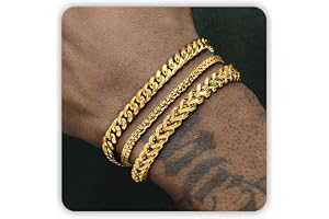 DAYANEY Mens Bracelet Silver and Gold Bracelet for Men Rakhi for Brother | Stainless Steel Cuban Chain Bracelet Set, Adjustable Bracelet for Men Jewelry Gifts for Boyfriend, Dad and Son