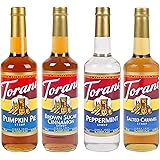 Torani Fall Winter Syrup 4 Pack, Pumpkin Pie, Peppermint, Salted Caramel & Brown Sugar Cimmanon
