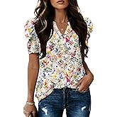 Lomon Spring Summer Tops for Women 2026 V Neck Puff Short Sleeve Tops Fashion Trendy Work Blouses Dressy Casual S-XXL