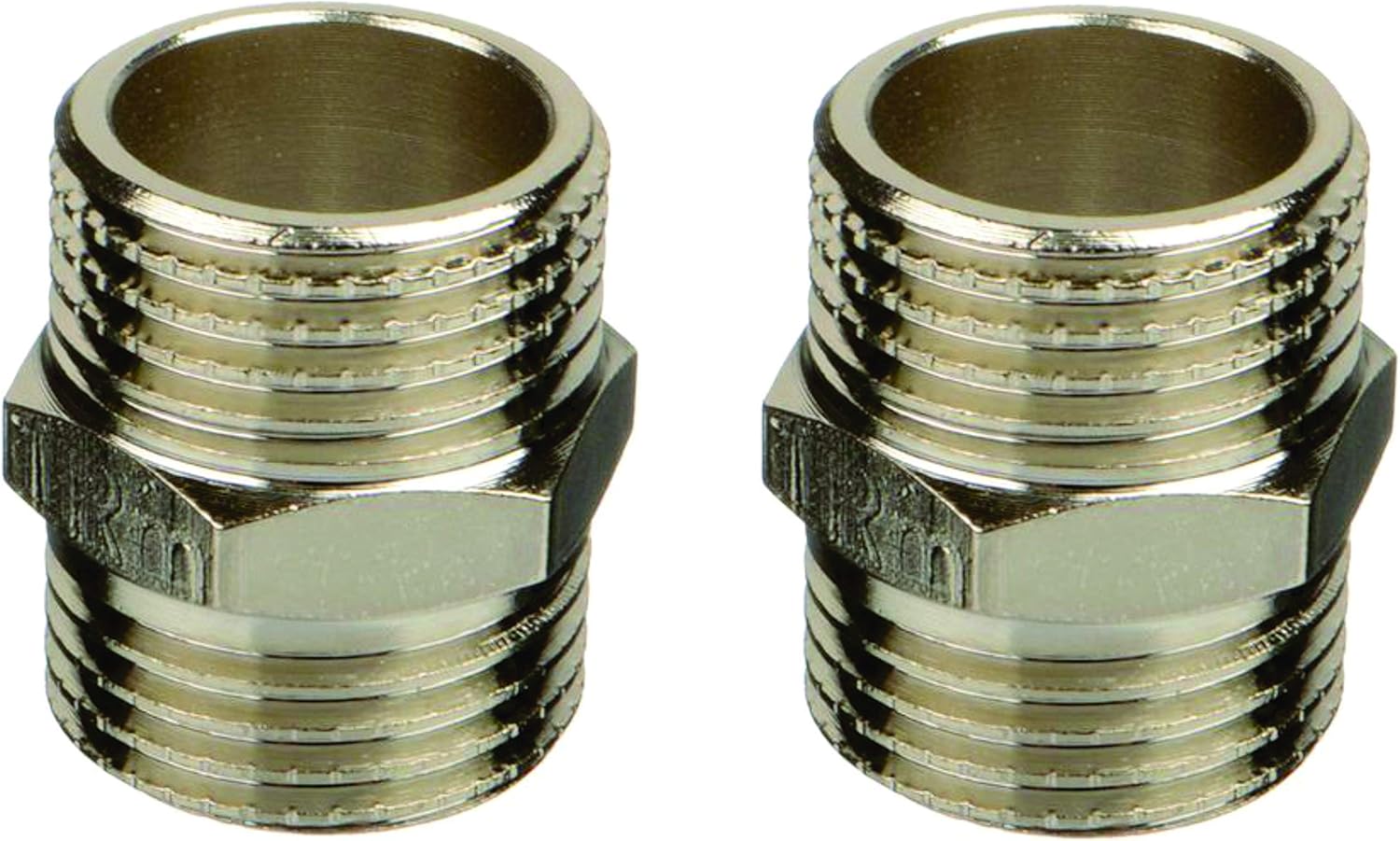 2 PC Inter Fittings Brass Nickel Pipe Threaded Hex Nipple 1/2" Male x 1/2" NPT Male