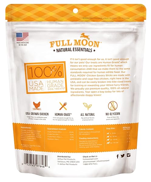 FULL MOON ALL NATURAL HUMAN GRADE DOG TREATS, ESSENTIAL CHICKEN SAVORY STICKS, 16 OUNCE