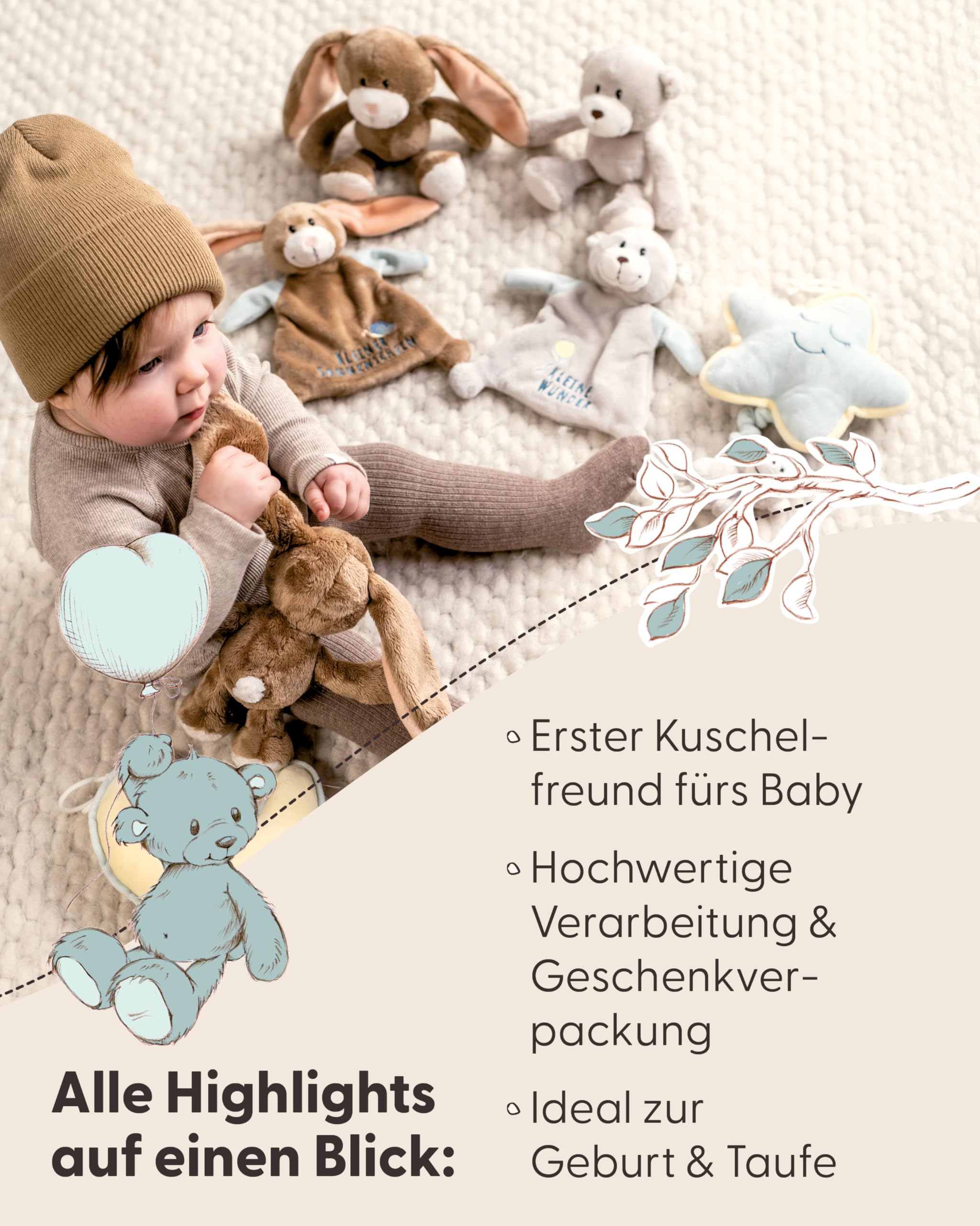 NICI Kuscheltier Hase Lopino 20cm in Geschenkbox 22,5x12,5x7cm - braun - Stofftier aus weichem Plüsch, niedliches Plüschtier zum Kuscheln und Spielen, für Babys & Kleinkinder 5