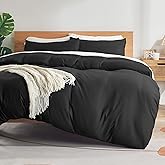Sonive Queen Duvet Cover Set, Jersey Knit 3 Pieces Bedding Comforter Sets 1 Duvet Cover with 2 Pillow Shams, Breathable Comforter Cover wiht 8 Corner Ties, Super Soft Duvet Cover, Black