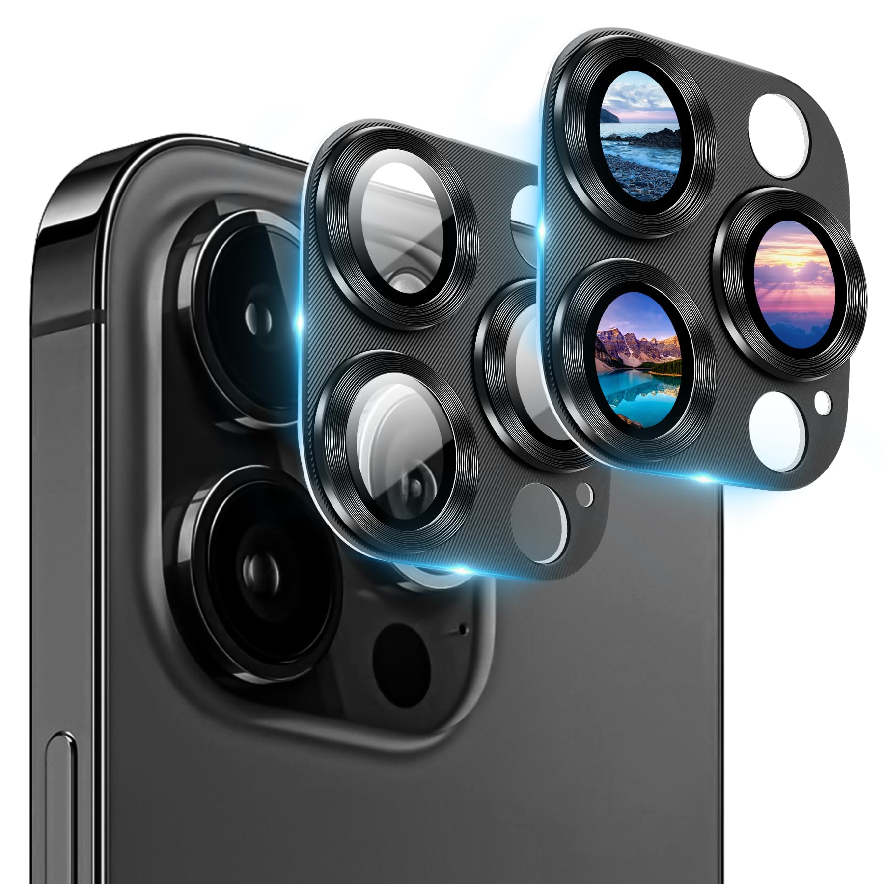 AIYEEN Camera Lens Protector (2 Pack) for iPhone 14 Pro and iPhone 14 Pro Max Camera Lens Cover Protection, 9H Tempered Glass Metal Frame Case Friendly, CD Texture Anti-scratch (Black)