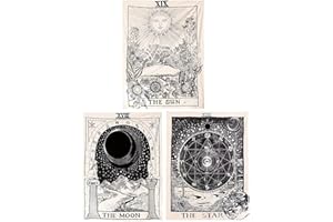 Coolbird Tarot Tapestry 3 Pack (23"27" | 60 * 70CM) - The Sun, The Moon, The Star Medieval Europe Divination Wall Hanging Tap