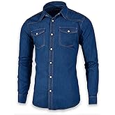 Men's Long Sleeve Double Pocket Snap Denim Shirt