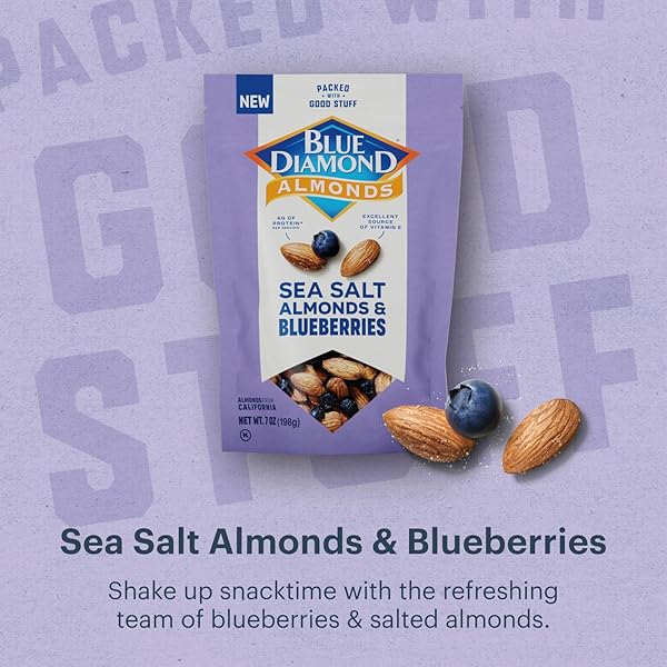 BLUE DIAMOND ALMONDS, PREMIUM SEA SALT AND BLUEBERRIES SNACK NUTS PERFECT SNACK MIX WITH PROTEIN AND FIBER, 7 OUNCE (PACK OF 1)