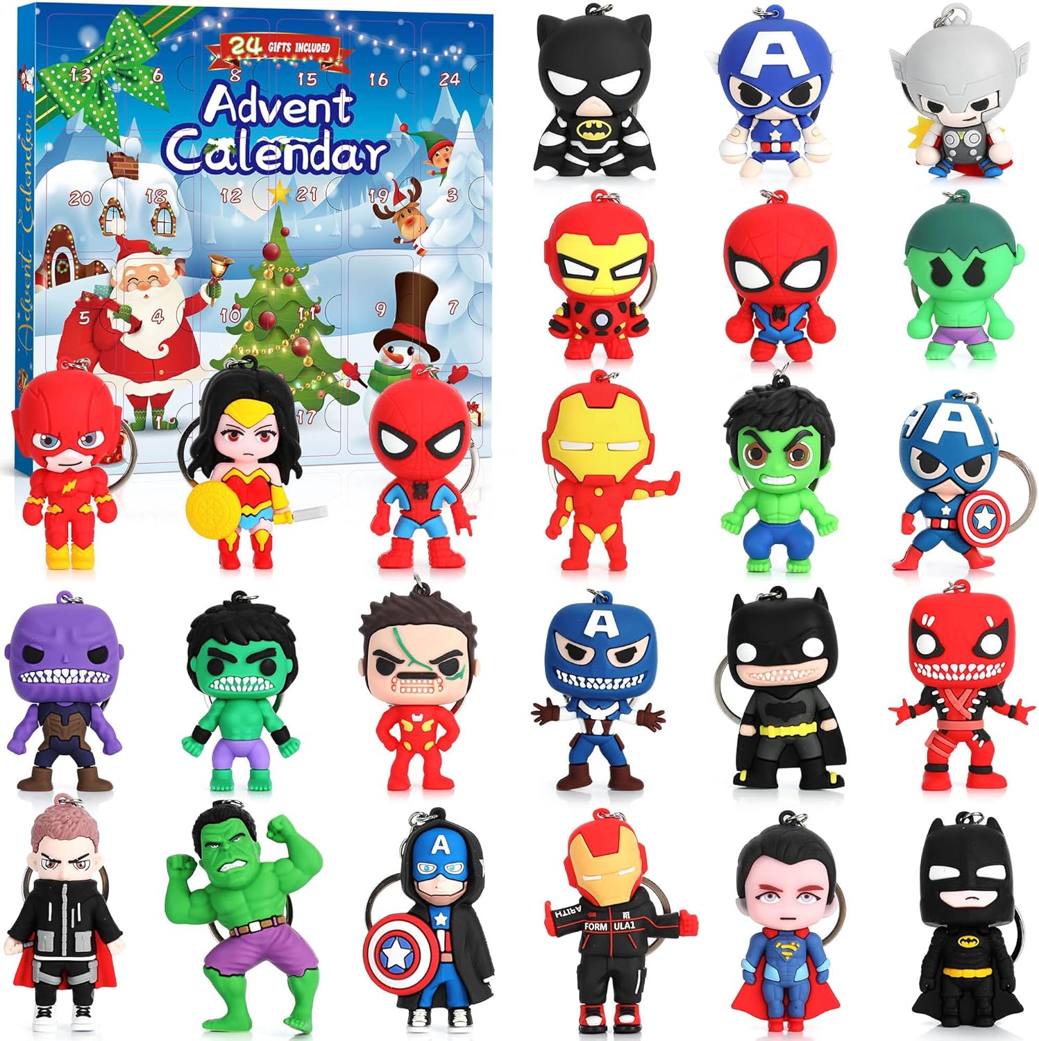 Advent Calendars - Christmas Advent Calendar for Boys Hero Keychain Toy 24 Days Countdown Calendars Surprise Gift for Kids Boys Girls Christmas Countdown Party Favors Xmas Gifts Classroom Prizes
