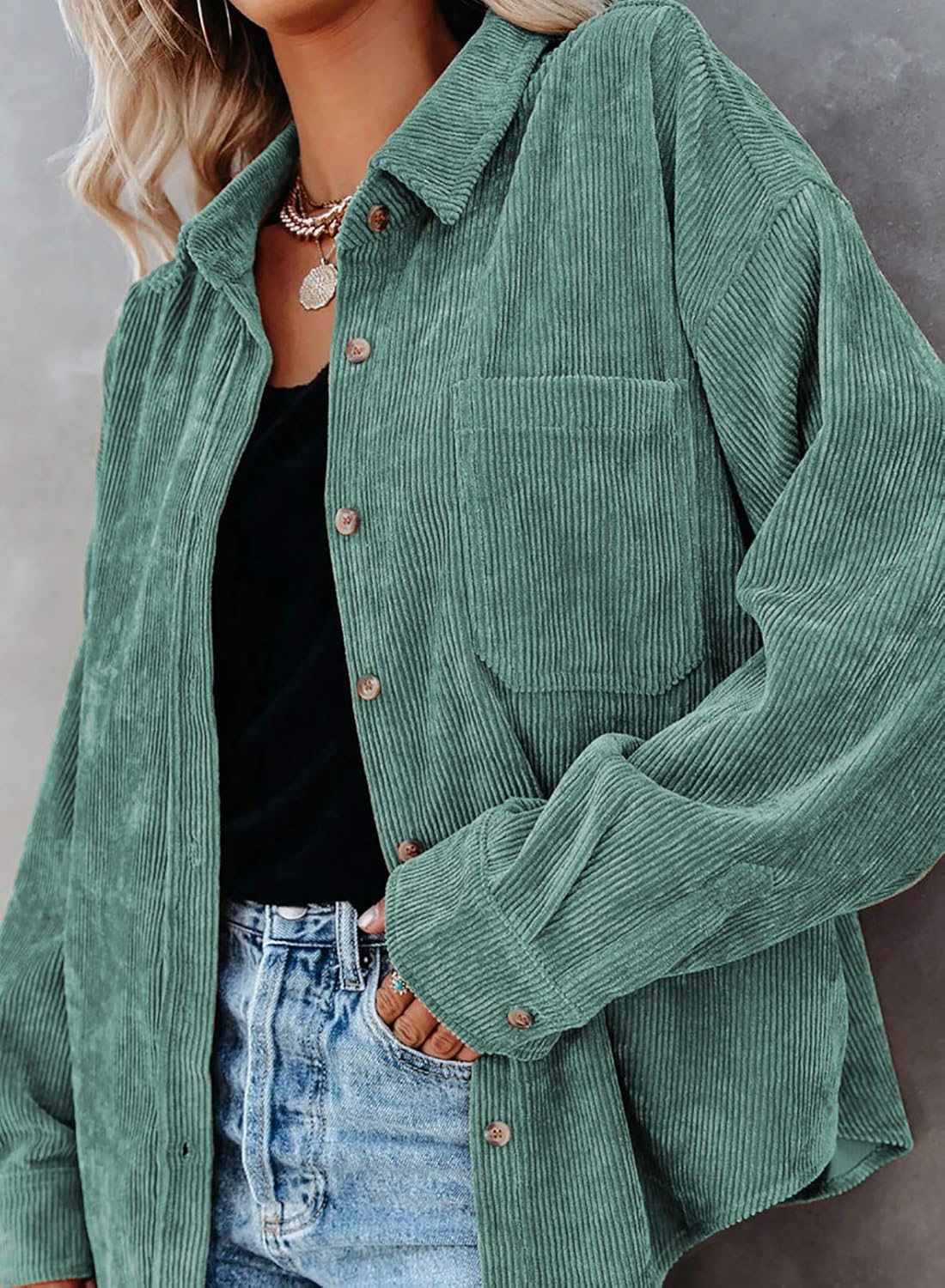Dokotoo Womens Corduroy Button Down Shirts Boyfriend Long Sleeve Oversized Blouses Tops: Clothing