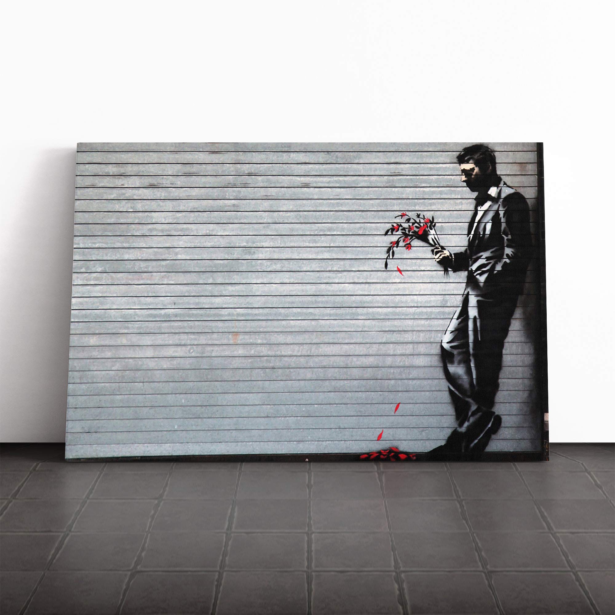 Banksy Waiting in Vain Graffiti Wall Art Canvas Print | Gallery Wrapped 30mm Frame Wall Decor | 20x14 inches | Ready to Hang | Pop Art Picture | Living Room Bedroom Lounge Office