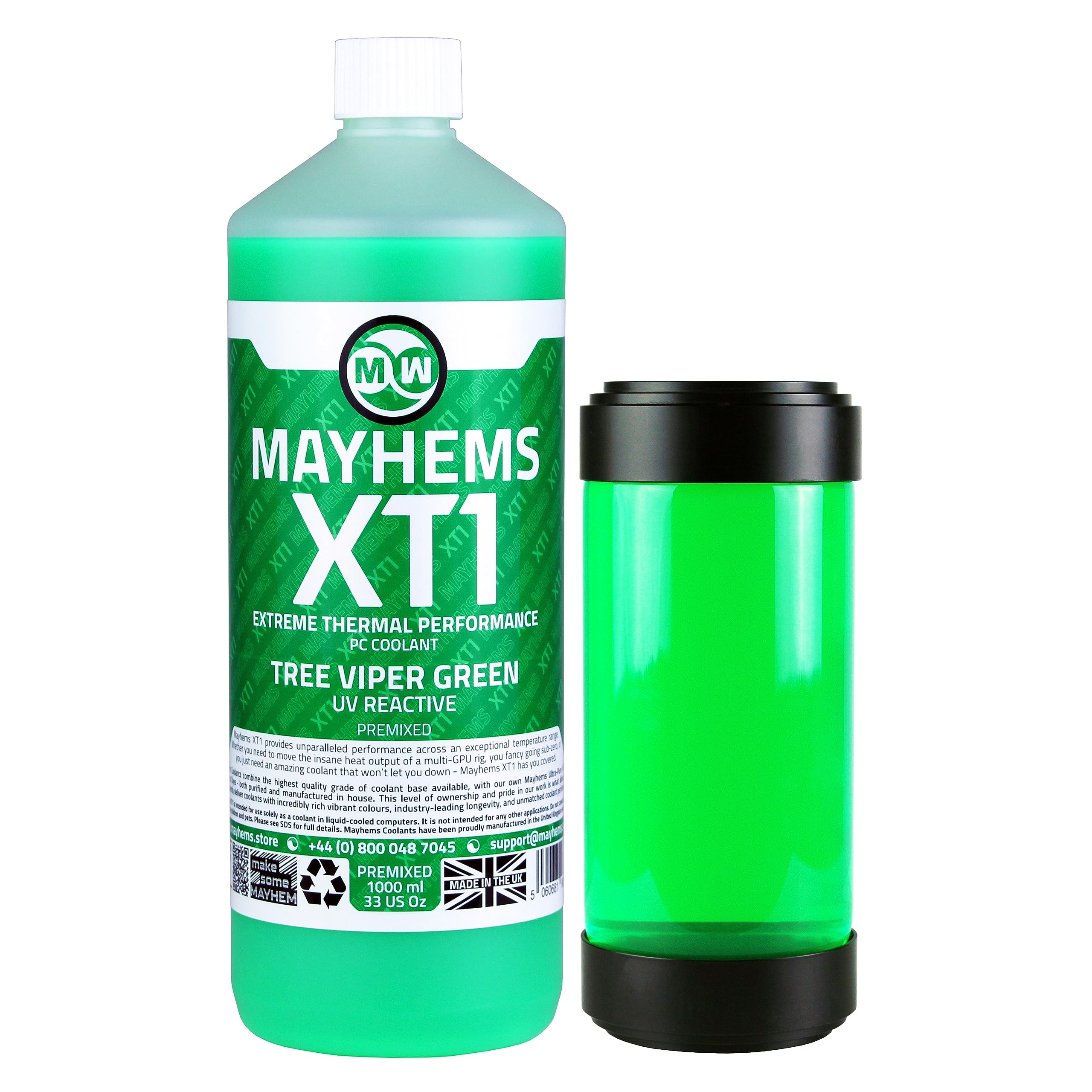 Mayhems - XT1 Premixed PC Coolant - Computer Water Cooling Fluid - Liquid Cooling, Thermal Performance Series, 1 Litre, Tree Viper Green