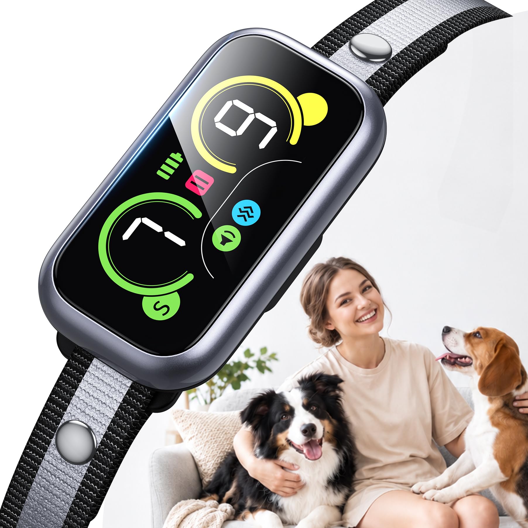 Smart Bark Collar for Dogs with Intelligent Bark Recognition, Rechargeable Anti Barking Collar with 4 Adjustable Training Mod