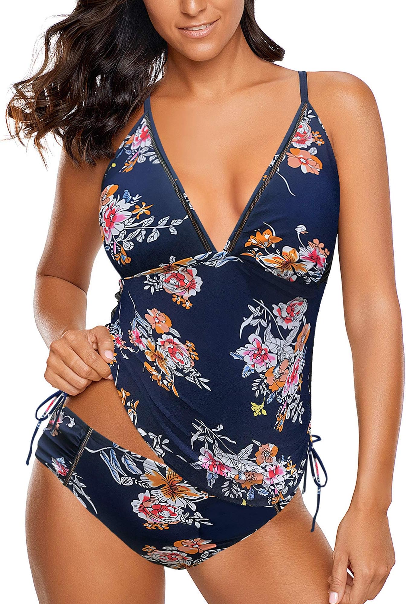 Women's Ruched Wrap Front Tankini Set 2 Piece Tankini Swimsuits