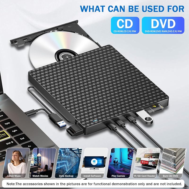 Externes DVD CD Laufwerk Extern, USB 3.0 USB C Externes CD Laufwerk für Laptop Desktop PC Macbook iMac, DVD +/-RW Brenner Optical Drive Externes DVD Laufwerk für Windows 11/10/8/7/XP/Linux/Vista/MacOS