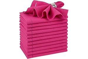 Palisa Hot Pink Cotton Napkins Set of 12 | Premium Hemstitch Detailing Cloth Dinner Napkins 18x18 Inch | Soft Washable & Reus