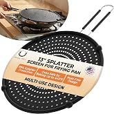 Beckon Ware 13-Inch Splatter Screen for Frying Pan, Silicone, USA Brand | grease splatter guard, Fits 12-13 inch pans, Black, Helps contain cooking grease and oven safe