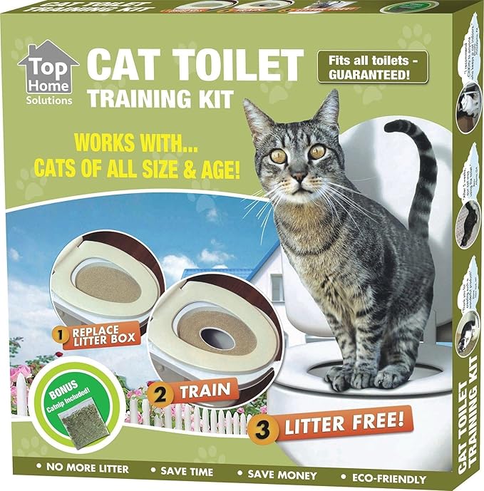 Pet Cat Toilet Seat Training Kit Works With Cats Of All Sizes & Ages