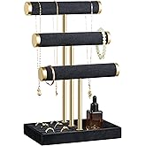 3 Tier Bracelet Holder Display - Black Velvet Jewelry Organizer Stand, Detachable T Bar Jewelry Holder for Bracelet, Necklace