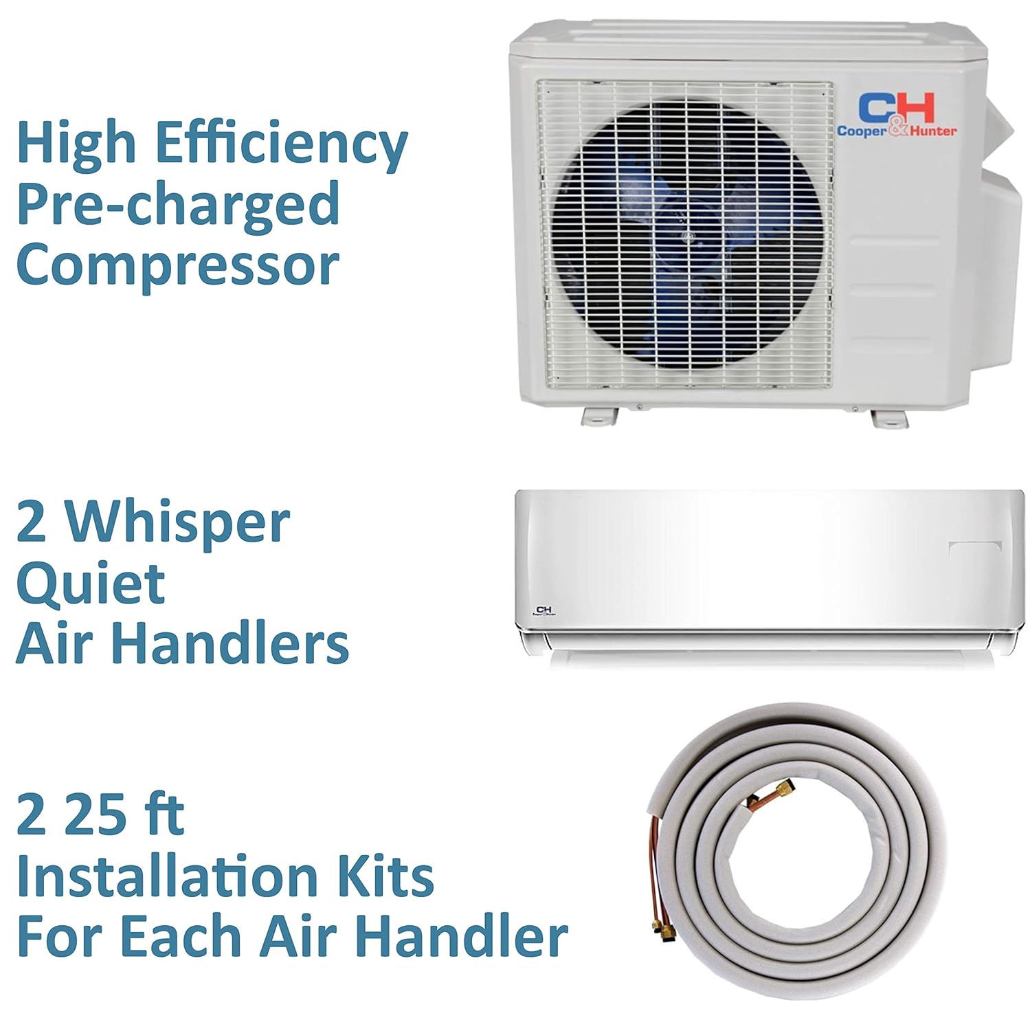 9000 PreCharged Dual Zone Mini Split Includes Two Free 25 Linesets COOPER AND HUNTER 2 Zone