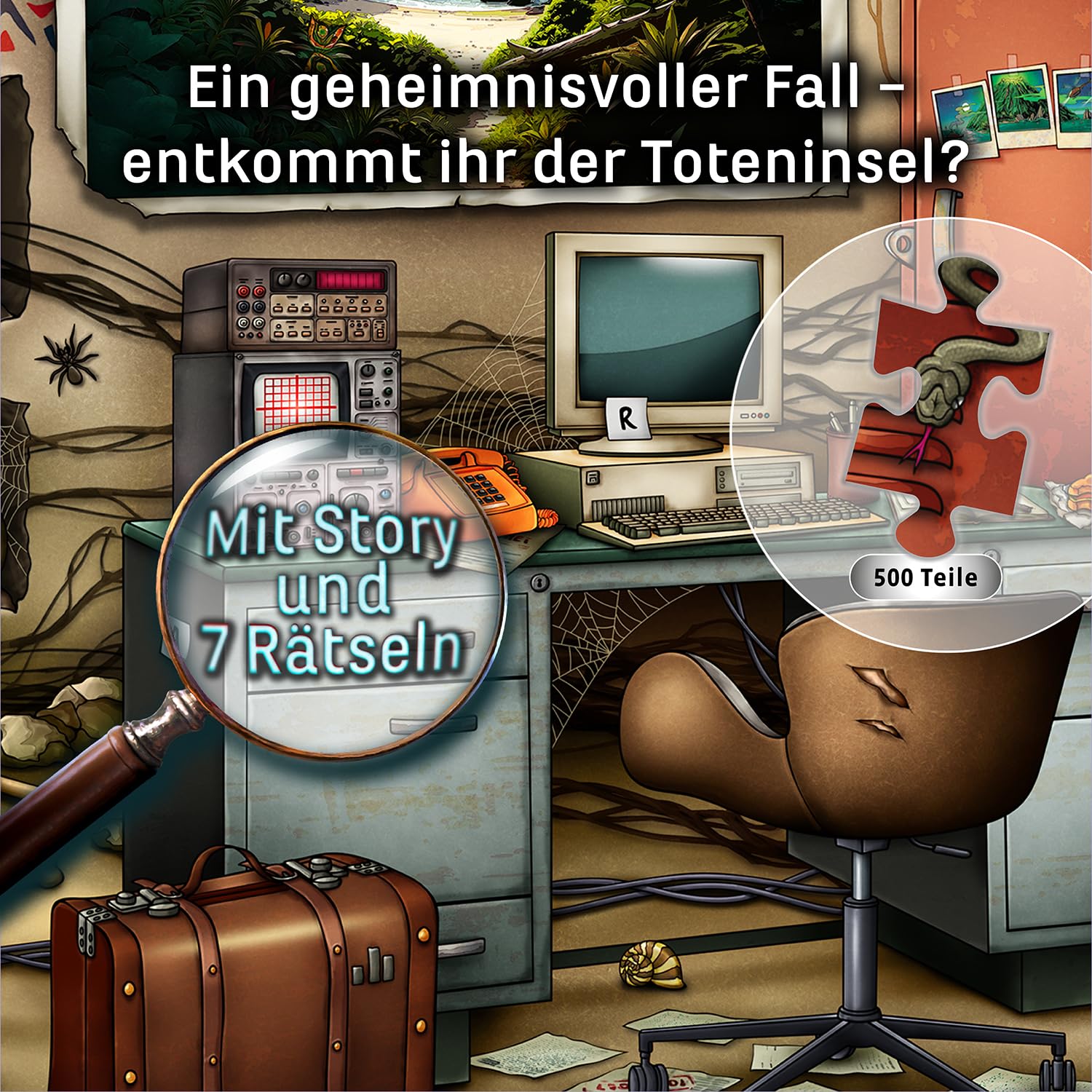 KOSMOS 685737 EXIT® Das Puzzle Die DREI ??? Toteninsel, 500 Teile Escape Game Puzzle mit exklusiver Die DREI Fragezeichen Geschichte 2