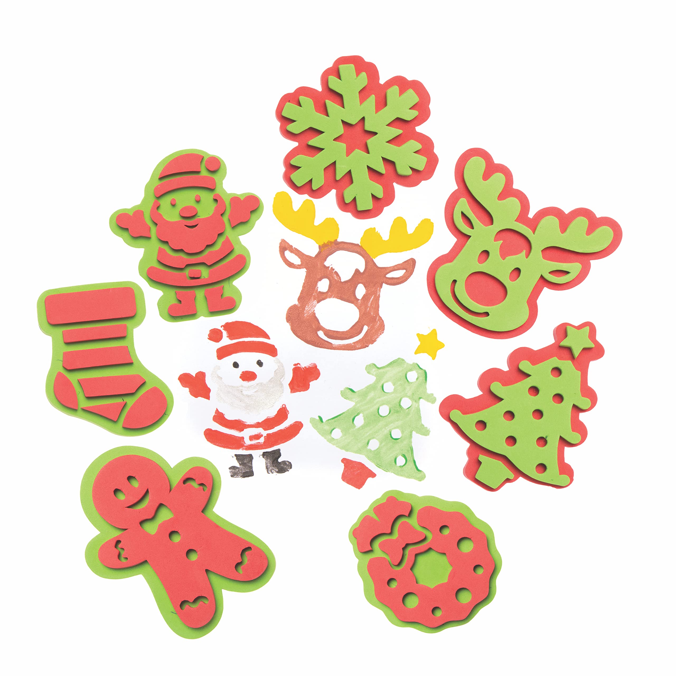 Baker Ross FC263 Christmas Foam Stampers - Pack of 10, Painting Supplies, Stamp Set for Children, Ideal for Kids Arts and Crafts Projects, Christmas Foam