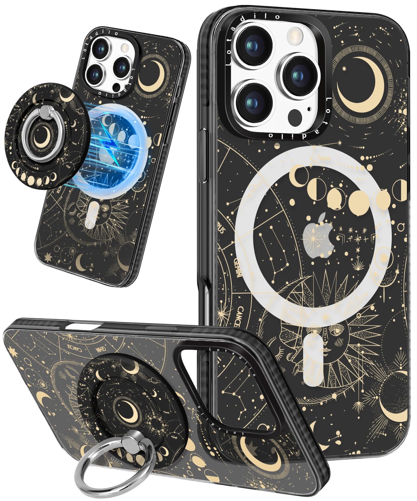 Photo 1 of Lotadilo Case for iPhone 16 Pro Case Compatible with Magsafe Ring Holder Stand - for Women Constellation Design TPU Phone Cover for Girls Girly Funny Fashion