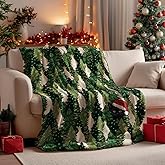 Horaldaily Christmas Flannel Blanket Throw, Green Christmas Trees Snow Cats Soft Fuzzy Plush Cozy Fleece Blankets for Couch Sofa Bed Lounging, Ideal Gifts for Kids Adults Wife Self, 50x60