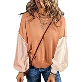 Dokotoo Women's Sweaters Colorblock Crewneck Cotton Long Sleeve Fall Winter Knit Pullover Jumper Tops