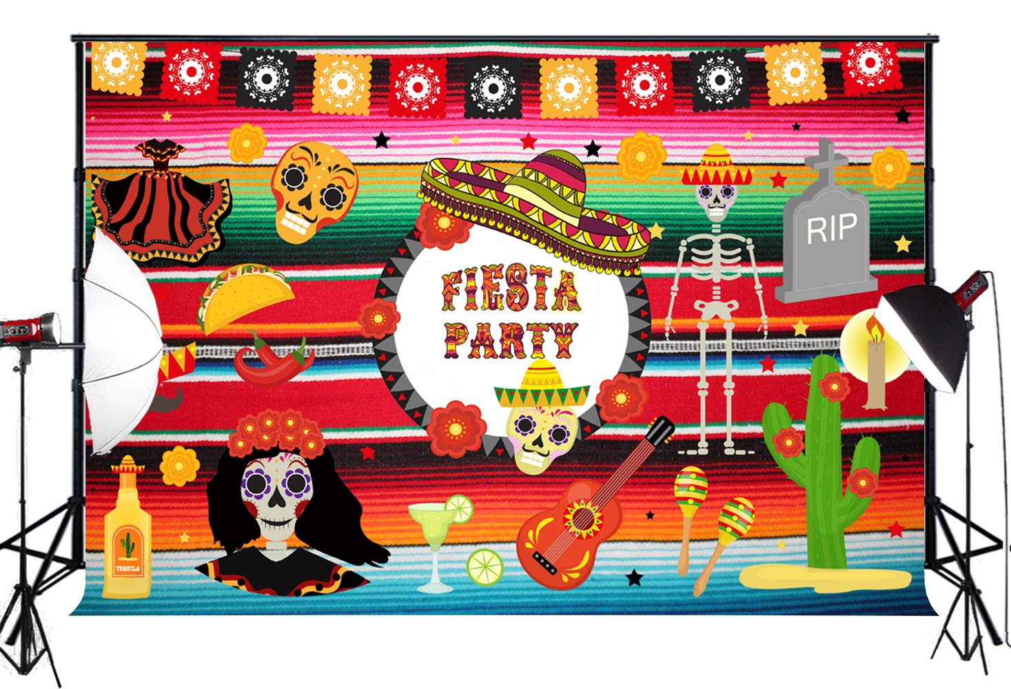 Muzi 7x5ft Day of The Dead Backdrop Summer Fiesta Party Decorations Newborn Birthday Photo Booth Ban