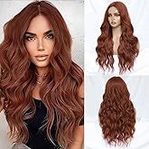 FEIVOSILAN Auburn Wig for Women Long Wavy Auburn Wig Middle Part 26 Inch Wigs Heat Resistant Synthetic Wig for Daily Use