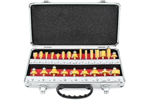 Newdeli 24A Pieces Router Bits 1/4 Inch Shank Router Bit Set Tungsten Carbide Tipped Router Bit for Beginners and Professiona