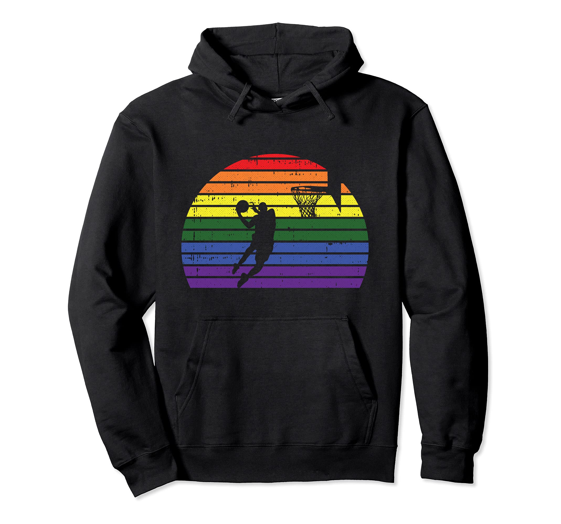 Basketball Player LGBT-Q Retro Gay Pride Flag Sport Fan Ally Pullover Hoodie