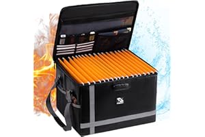 Golkcurx Fireproof Document Box with Lock, High Capacity File Box, Collapsible File Storage Organizer with Handle, Portable Home Office Safe for A4/Letter/Legal Size Folder-1 Layer