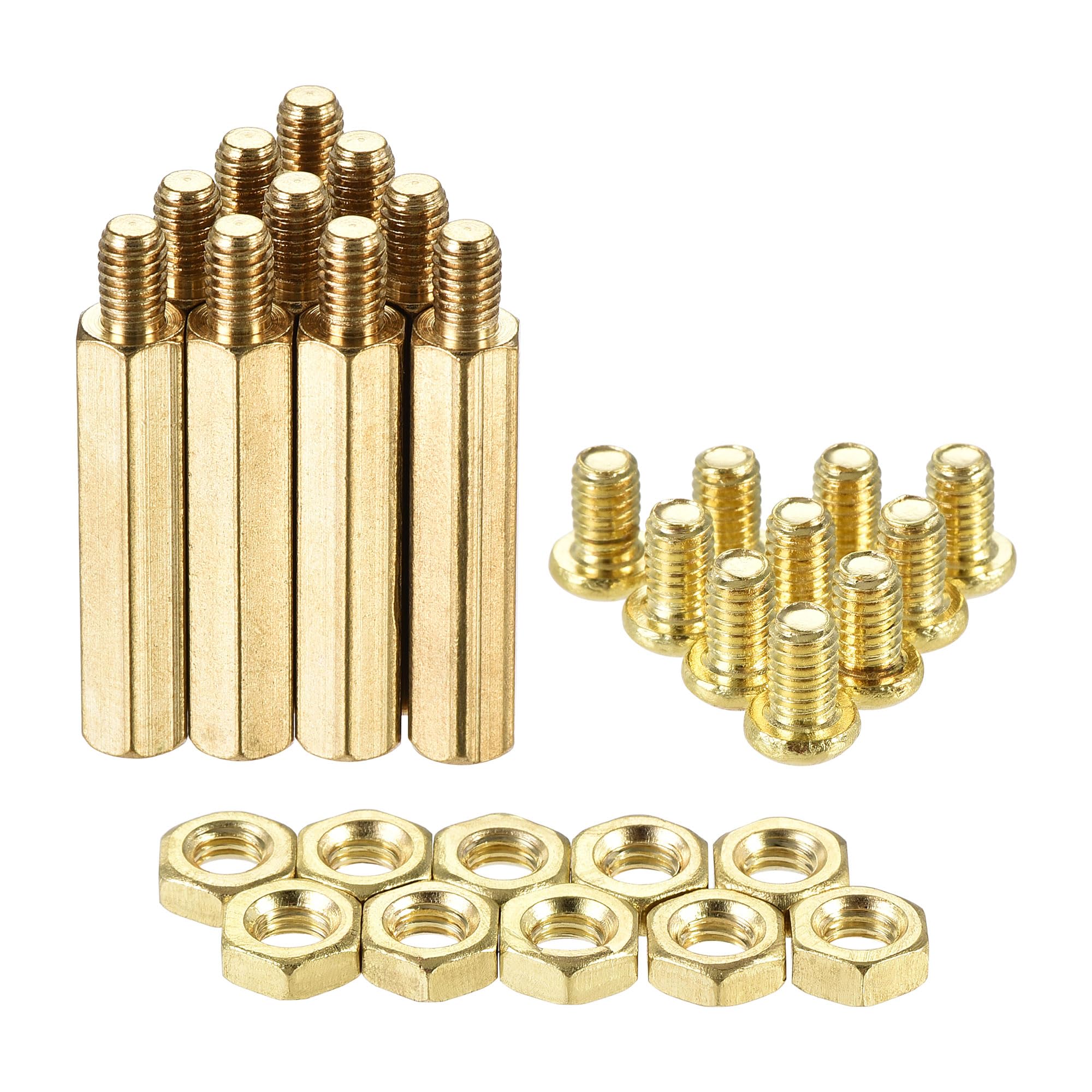 sourcing map M4 Hex Brass Standoff Spacer 27mm+6mm Male-Female Threaded Pillar Screw Nut Kit for PCB Motherboard Computer Circuit Board, 10 Sets — image 1