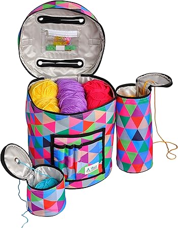 Knitting Crochet Bag With Accessories Water Resistant Tangle Free Yarn Storage Tote Crocheting Supplies Organizer Wip Project Holder With