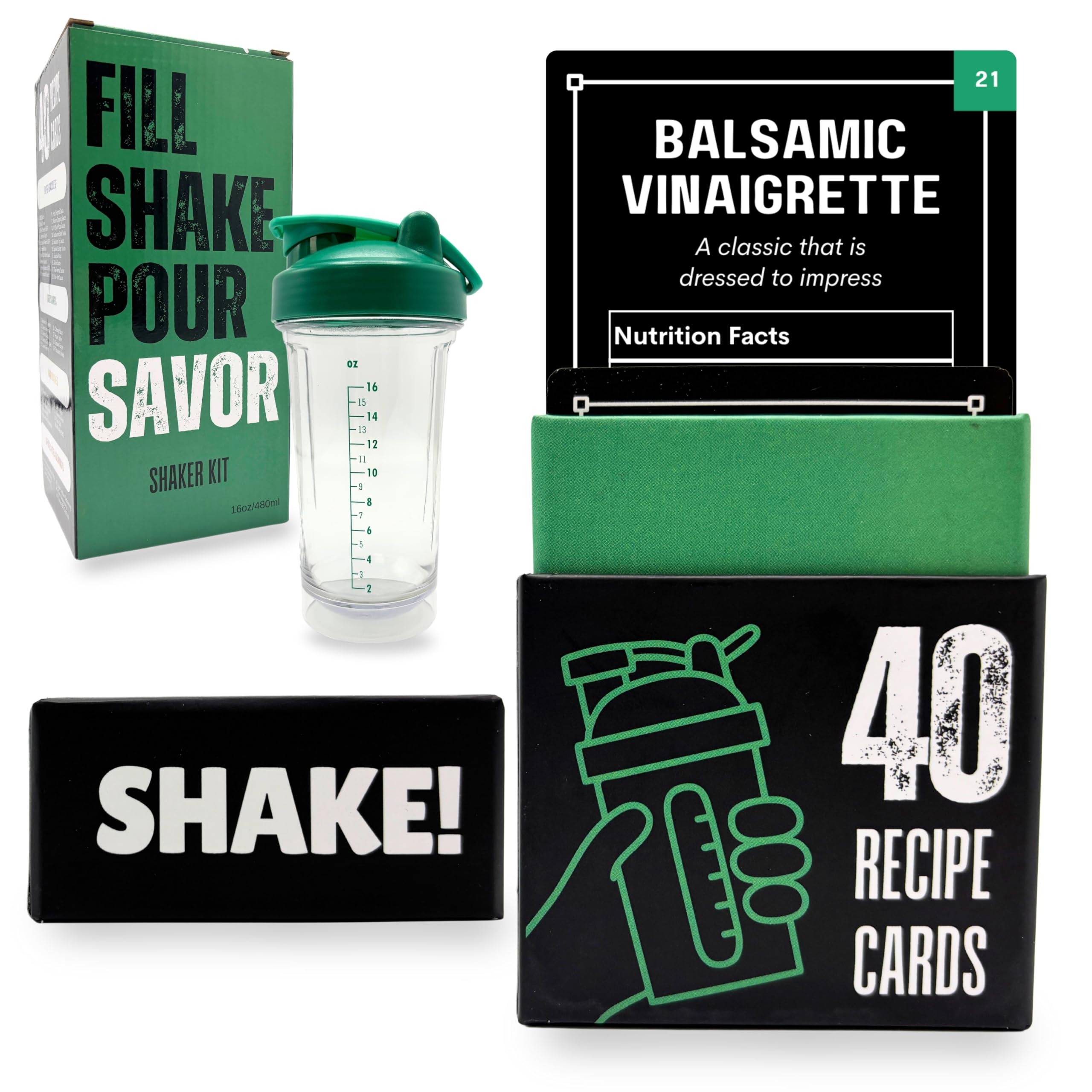 Photo 1 of Salad Dressing Shaker Bottle with Recipe Cards | Just Measure to the Line and SHAKE! | Over 40 Chef-Inspired Recipes | Dressings, Sauces, Marinades, Dry Rubs | Nutrition Facts | BPA-Free Bottle