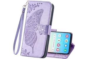HAOTP Wallet Case for Samsung Galaxy S24 Plus,Women Flip Folio PU Leather Protective Case Wrist Strap Card Slots Holder Purse Emboss Butterfly Flower Stand Flip Case for Samsung Galaxy S24 Plus Lavender