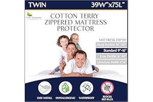 FOUR SEASONS ESSENTIALS Zippered Waterproof Mattress Encasements - Hypoallergenic Mattress Protector Cover with Soft Cotton Terry Fabric Top - Twin Size 39' x 75'