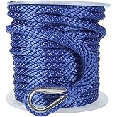 Amarine Made Anchor Rope Boat Rope, 1/2” X 100’ Anchor Line, Braided Boat Anchor Rope, MFP Anchor Line with Stainless Steel Shackle for Docking, Navy Blue