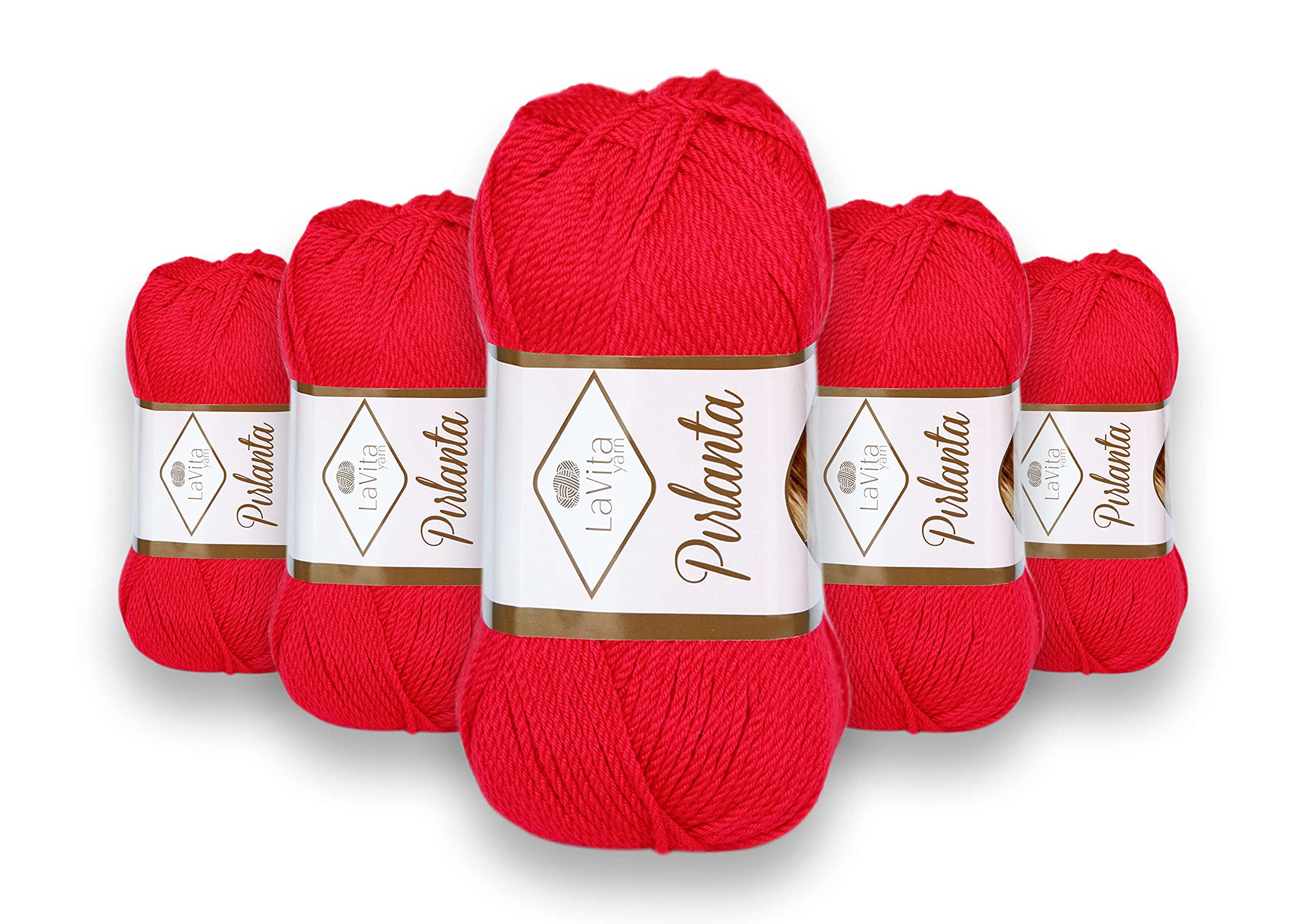 LaVita Yarn PIRLANTA DK Yarn Hand Knitting Yarn, 5-Pieces Pack, 100% Micro Acrylic Sports Yarn, 1 Ball 100gr, 225 mtyds (9578-Bright Red)