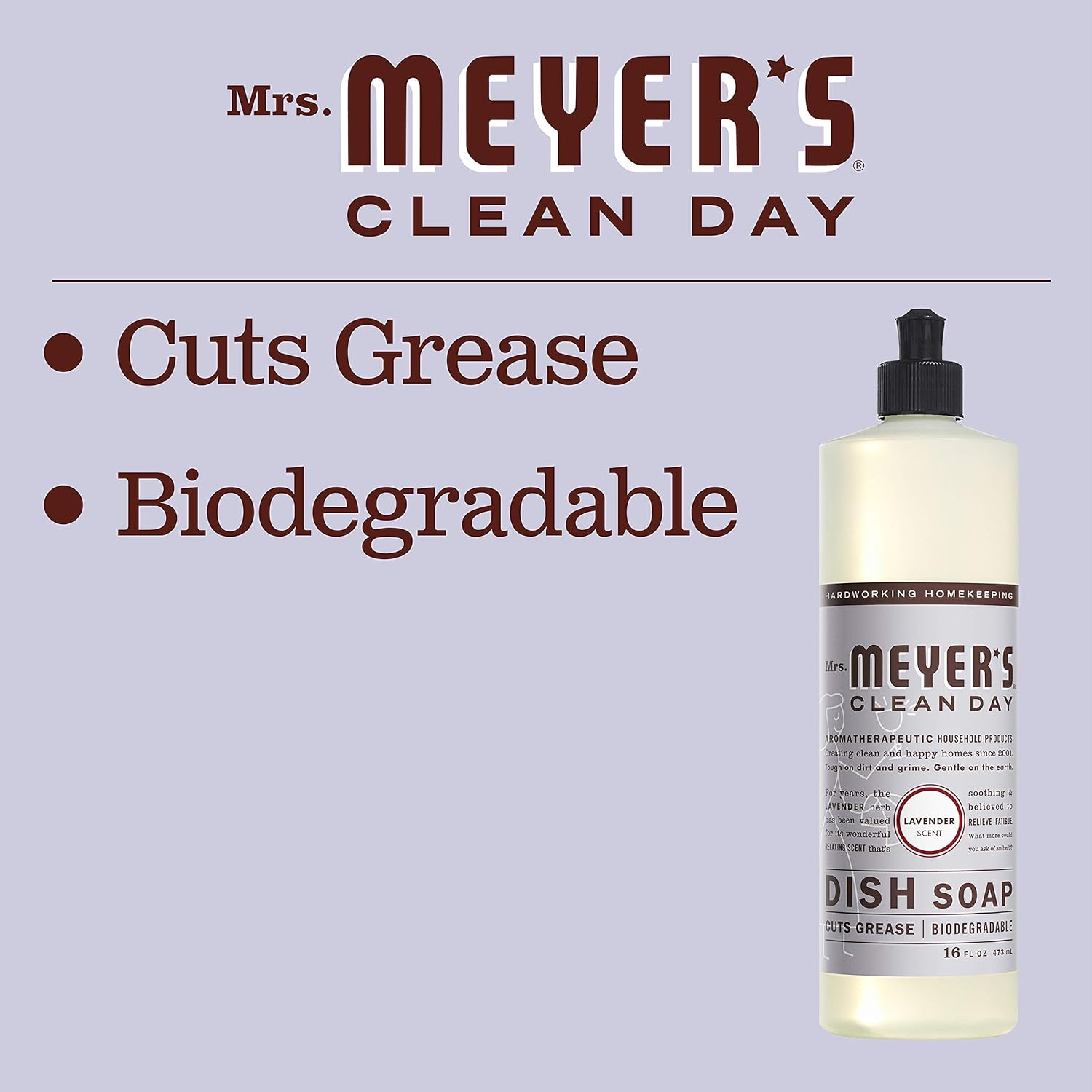 Mrs. Meyer's Clean Day Liquid Dish Soap, Cruelty Free Formula, Lavender Scent, 16 oz- Pack of 3: Health & Personal Care