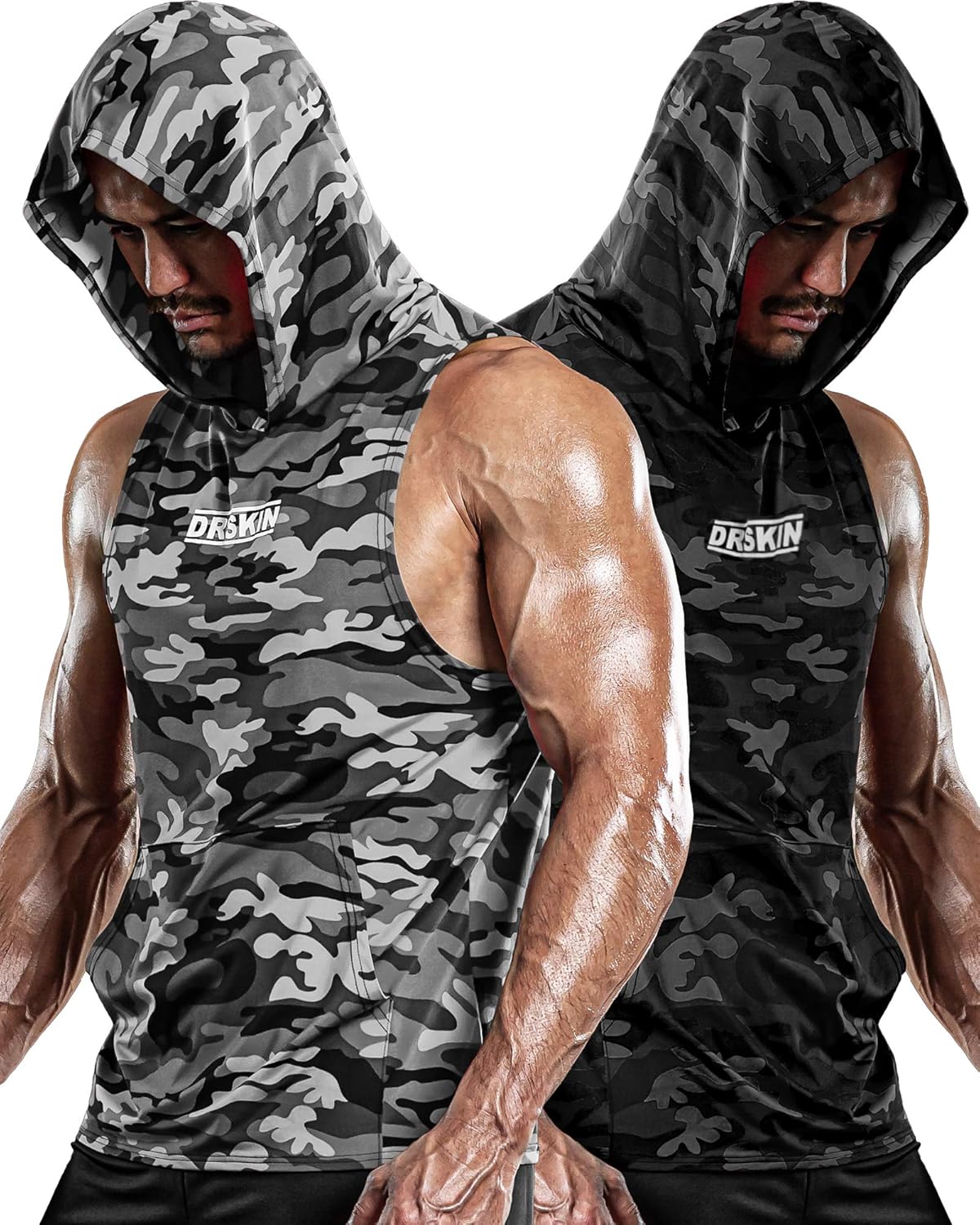 DRSKIN 1~2 Pack Men's Hooded Tank Tops Bodybuilding Muscle Cut Off T Shirt Sleeveless Gym Training Hoodies Workout Dry: Clothing