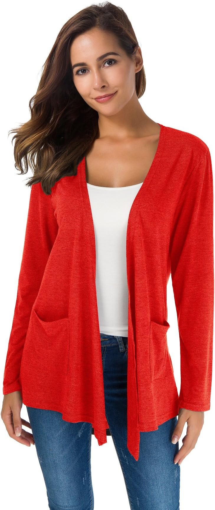 XINAO Women's Classic Open Long Sleeve Lightweight Casual Cosy Modal High Low Drape Sweaters Cardigan
