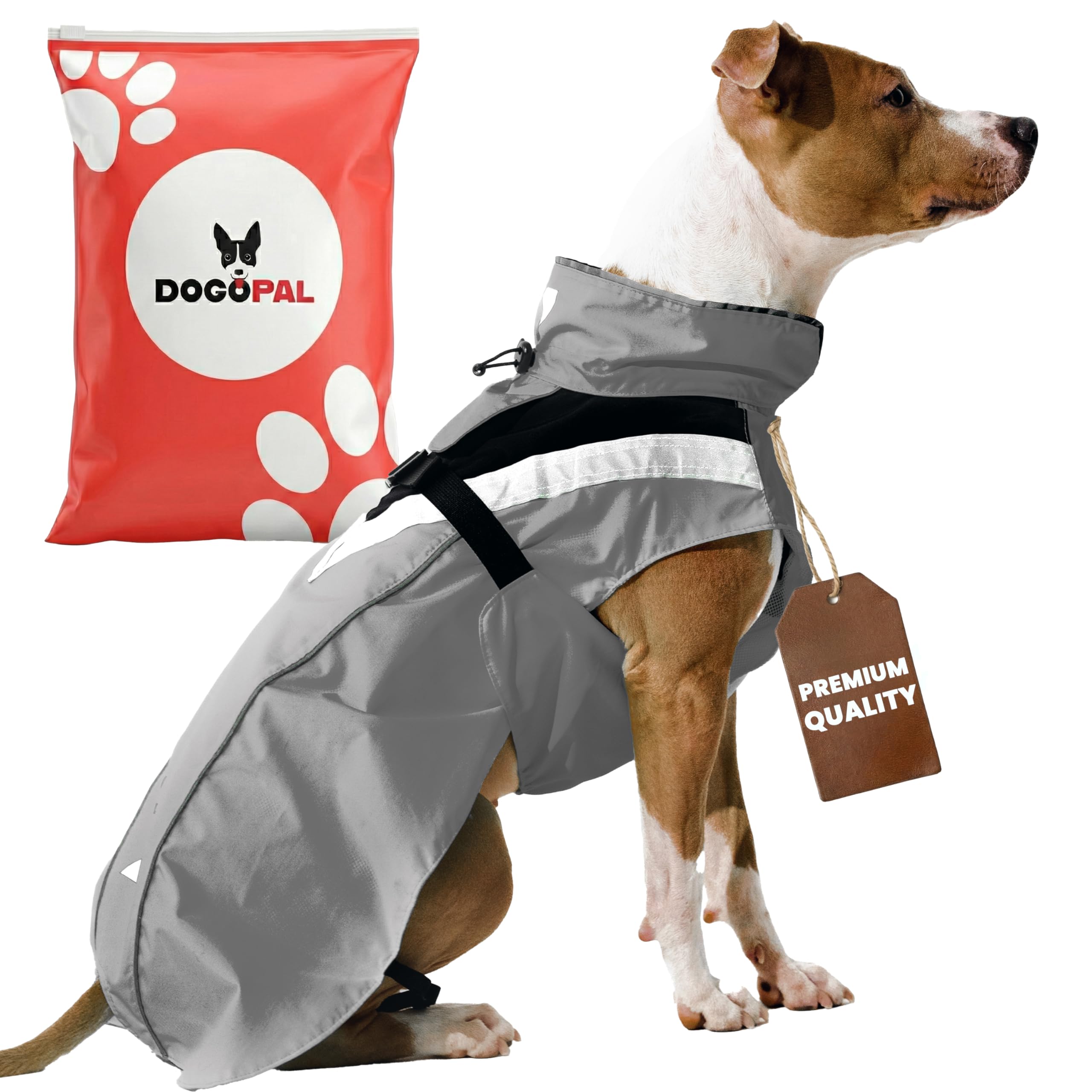 DOGOPAL Dog Raincoat - Waterproof, Lightweight Dog Rain Coat for Small, Medium, and Large Dogs with High Visibility Reflective Straps and Harness Hole (Grey, S)