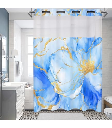 TERSUM No Hook Shower Curtain With Snap In Liner
