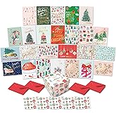 Sweetzer & Orange Boxed Christmas Cards Set – 100 Holiday Cards with Envelopes & Sealing Stickers – 25 Unique Designs with Gold Foil & Short Greetings – Bulk Assorted Christmas Greeting Cards