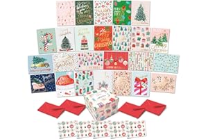 Sweetzer & Orange Boxed Christmas Cards Set – 100 Holiday Cards with Envelopes & Sealing Stickers – 25 Unique Designs with Go